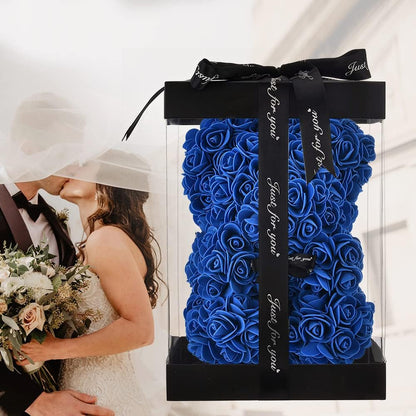 Blue Rose Bear Anniversary Flowers Gift for Her, Anniversary Rose Gifts for Wife Flower Bear, Rose Teddy Bear with Box Lights Necklace Balloon Card, Cute Romantic Love Gifts & Decorations